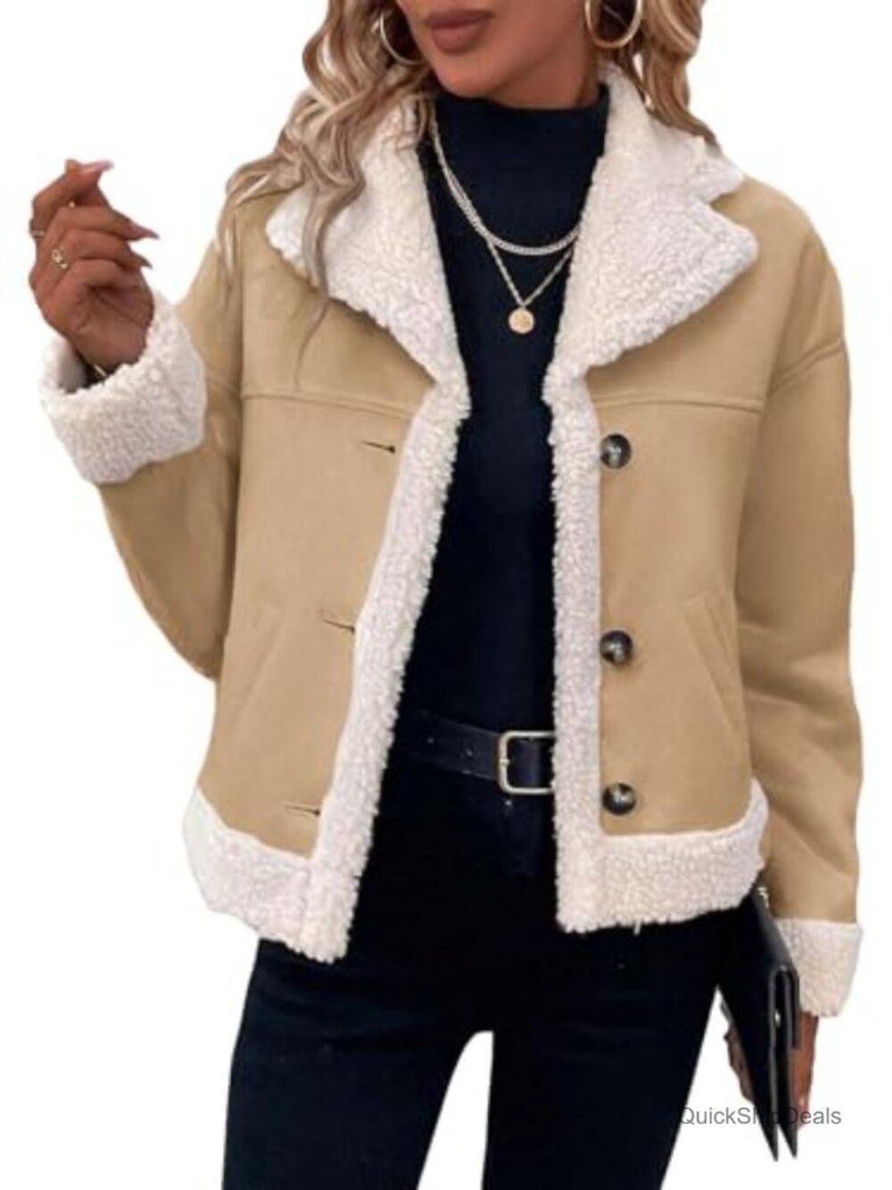 Women's Faux Suede Leather Jacket Coat Short Cropped Shearing Trim